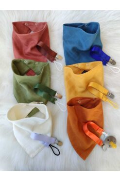 3Baby 12 Parça Set / 6 Adet Müslin Fular, Salya Önlük / 6 Adet Emzik Askısı / Bebek Hediyelik