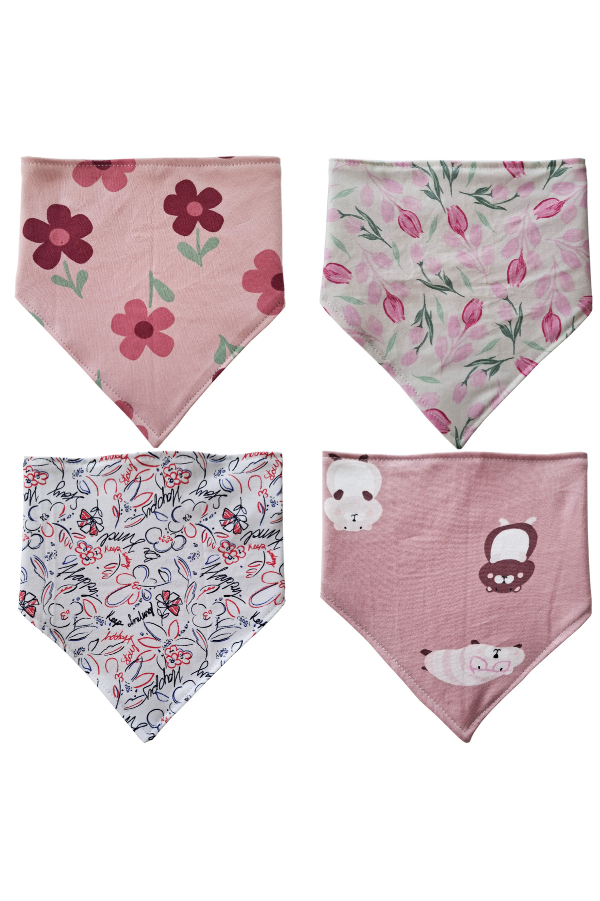 Baby Minik Üçgen Fular Penye Sıvı Geçirmez Salya Ve Mama Önlüğü 4 Adet