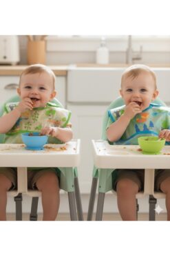 iplay 2 Adet, Mavi ve Yeşil, I Play Su Geçirmez 9-18 Ay Eva Kumaş Bebek Cırtlı Mama Önlüğü, 2'li Paket