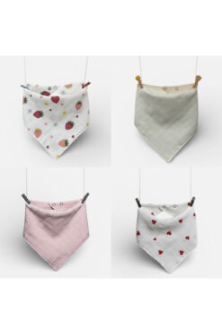 Zenkova %100 Organik Pamuk Çift Katlı lki Çıtçıtlı Müslin Bebek Fular & Salya Önlük 4 Adet