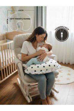 Pedimu Fırfır Detaylı Pamuk Emzirme Anne&Bebek Destek Yastığı– Fermuarlı Çıkarılabilir Kılıf Siyah Kalpli