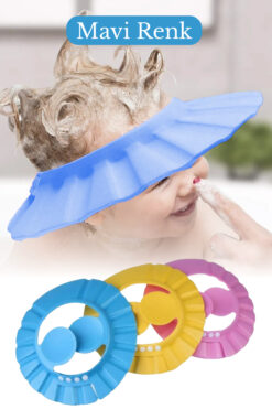 omilife Mavi Renk Bebek Banyo Şapkası Kulak Koruyucu Düğmeli Ayarlanabilir Duş Bonesi Göz ve Kulak Koruma Şa
