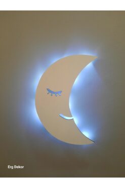 Lowenart Çocuk Odası Dekoratif Ahşap Ay Gece Lambası Ledli Aydınlatma