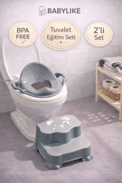 Babylike Tuvalete İlk Adım Seti-Bebek&Çocuk için Tuvalet Eğitimi-Kaydırmaz Basamak ve Kulplu Klozet Adaptörü