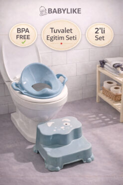 Babylike Tuvalete İlk Adım Seti-Bebek&Çocuk için Tuvalet Eğitimi-Kaydırmaz Basamak ve Kulplu Klozet Adaptörü