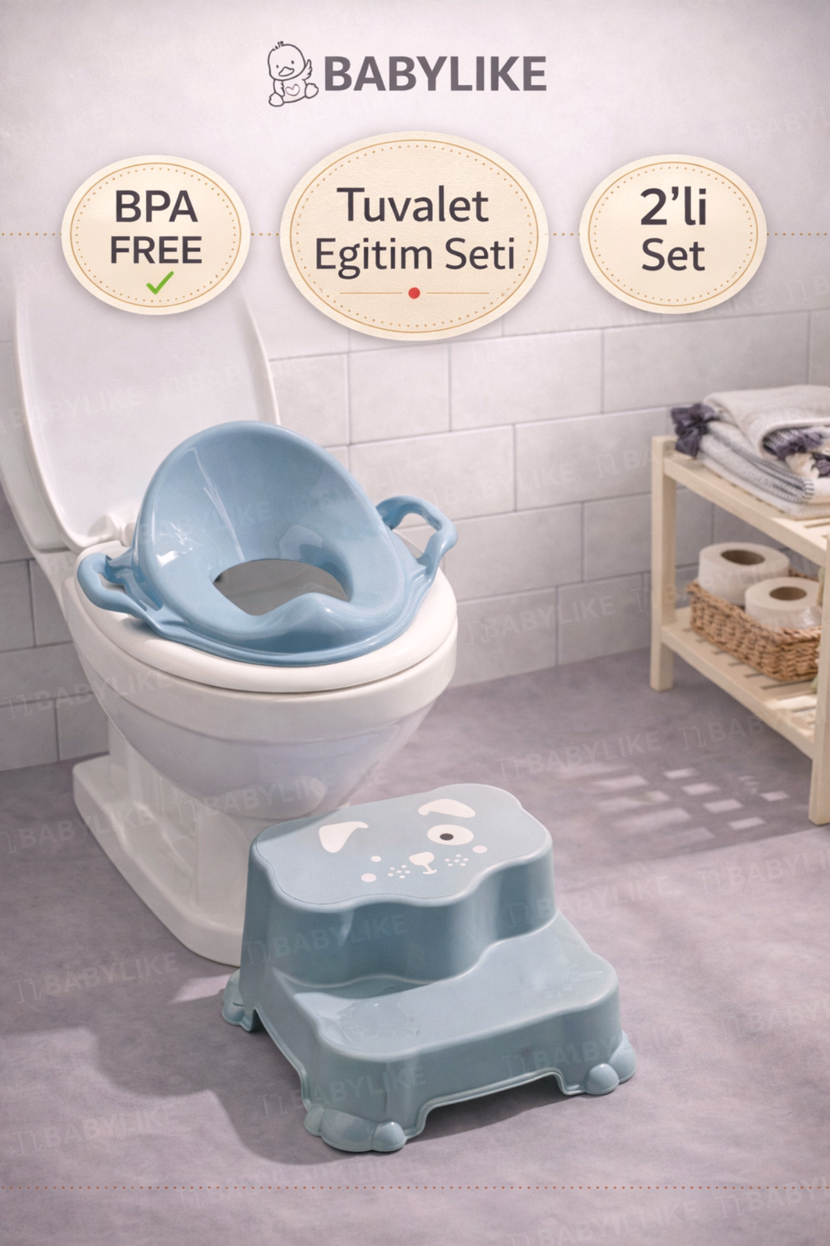 Babylike Tuvalete İlk Adım Seti-Bebek&Çocuk için Tuvalet Eğitimi-Kaydırmaz Basamak ve Kulplu Klozet Adaptörü
