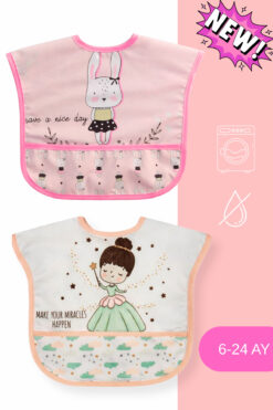 Apronica PRENSES-TAVŞAN SIVI GEÇİRMEZ CEPLİ BEBEK MAMA ÖNLÜĞÜ (6-24 AY)