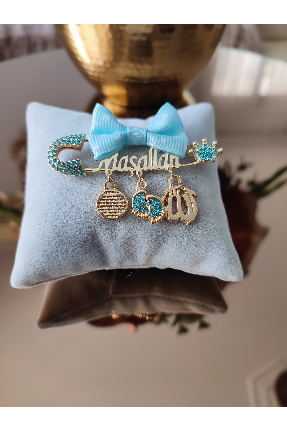 Sahi Aksesuar Mavi Puantiyeli Fiyonk Maşallah Yazılı Bebek Yaka Iğnesi - TYBEZYI1726