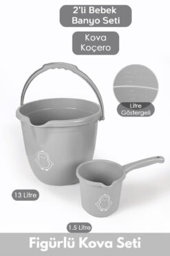PONÇİK STORE Çocuklar için 2'li Banyo Seti- Kulplu Kova & Oluklu Maşrapa