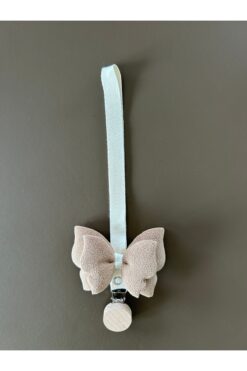 Bond and Bestie Bebek Emzik Askısı / Emzik Askılığı - Kelebek Desenli, Kahve Renk, Güvenli Klipsli