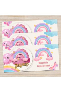 GRAFİLLİ DESİGN Şeffaf Pleksi Gökkuşağı Kabartma Figürlü Kartlı Bebek Doğum Günü Magnet 10 Adet