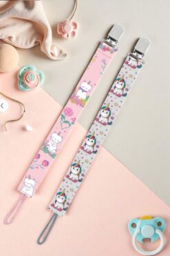 MİLLENEX Tek Boynuzlular Bebek Emzik Askısı Emzik Zinciri 2 Li Set Klipsli Emzik Tutacağı-A031-B046