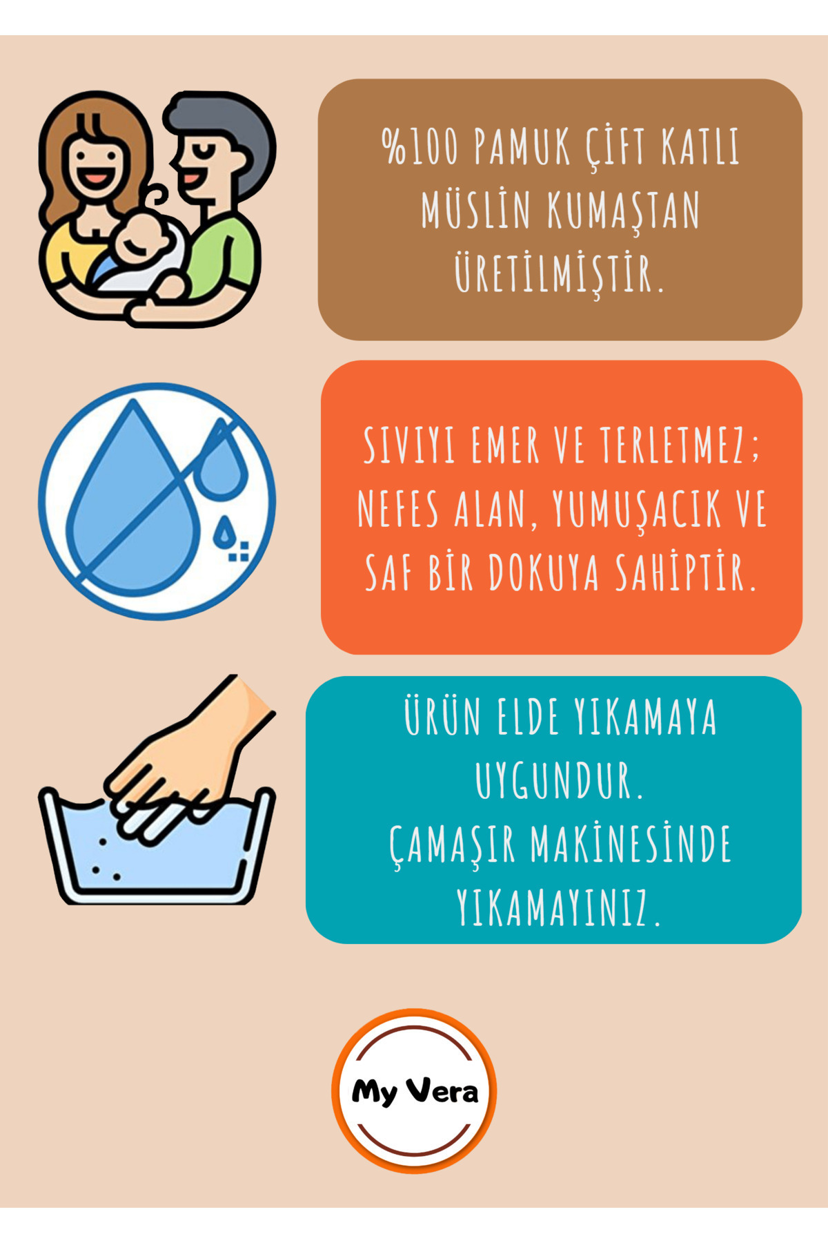 MyVera Pudra - Çift Katlı Müslin Kumaş Çıtçıtlı Bebek Salya Önlük & Fular - Görsel 3