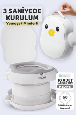 Guqqo Penguen Lazımlık Katlanabilir Portatif Çocuk Tuvaleti Premium Seyahat Bebek Taşınabilir Lazımlığı