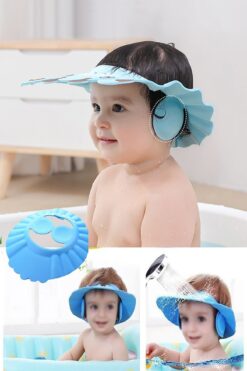 Zeyd Ticaret Bebek Banyo Şapkası Düğmeli Kulaklıklı 0-6 Yaş Çocuklar Için Şampuan Sabun Su Geçirmez Şapka