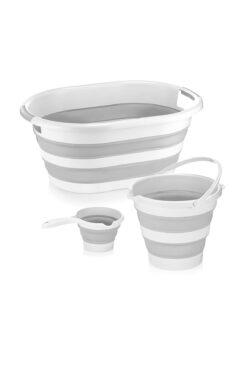 Zuu Baby 3'lü Katlanır Bebek Yıkama Seti Bebek Banyo Küveti Büyük Boy - Su Kovası - Maşrapa Gri