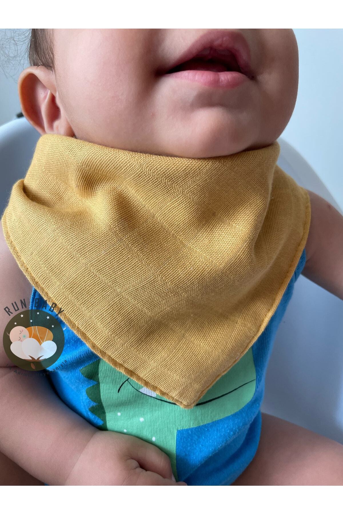 runbaby %100 Organik Pamuk Çift Katlı Müslin Kumaş Çıtçıtlı Bebek Salya Önlük & Fular (4 Adet) - Görsel 2