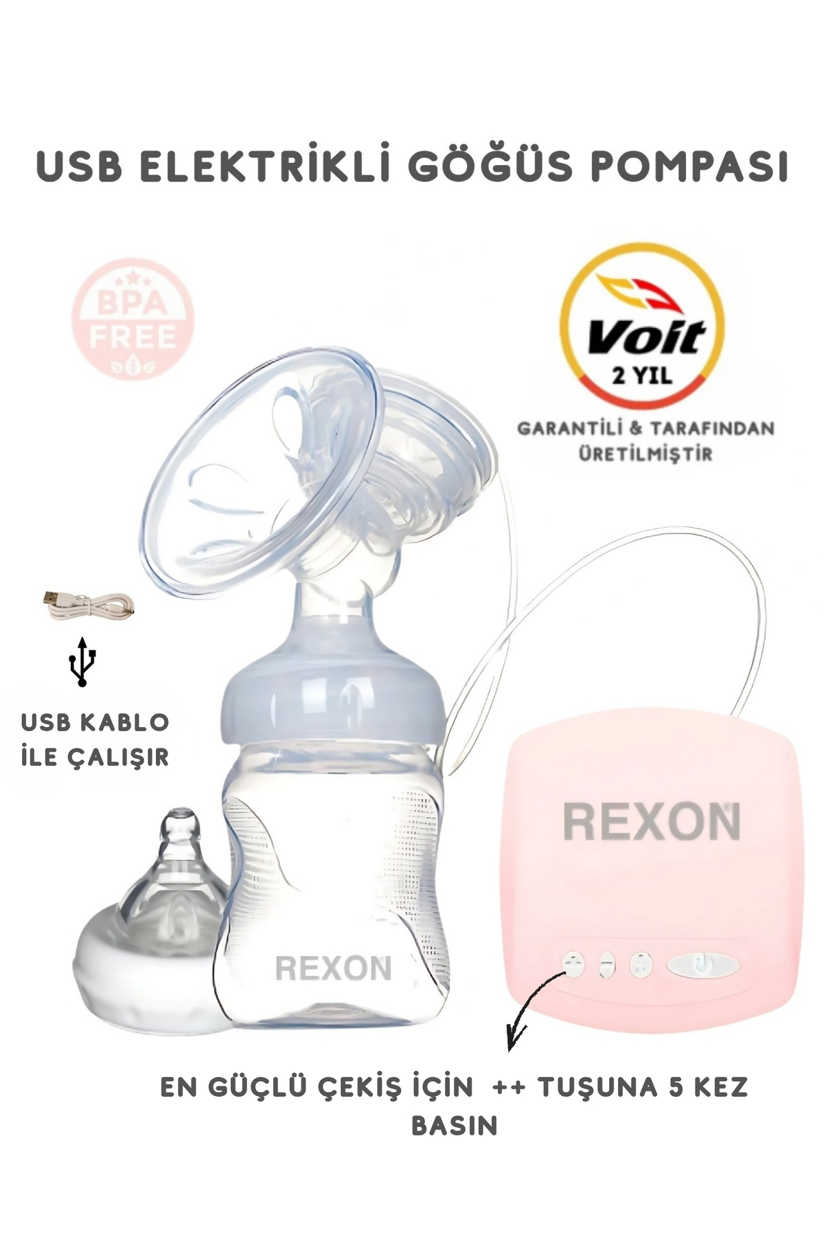 Rexon Elektrikli Göğüs Pompası Masaj Ve Biberon Özellikli Süt Sağma Pompası Pembe