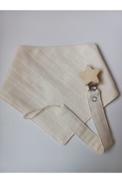 sbbaby Müslin Bebek Önlük Yıldız Ahşap Klipsli Emzik Askısı