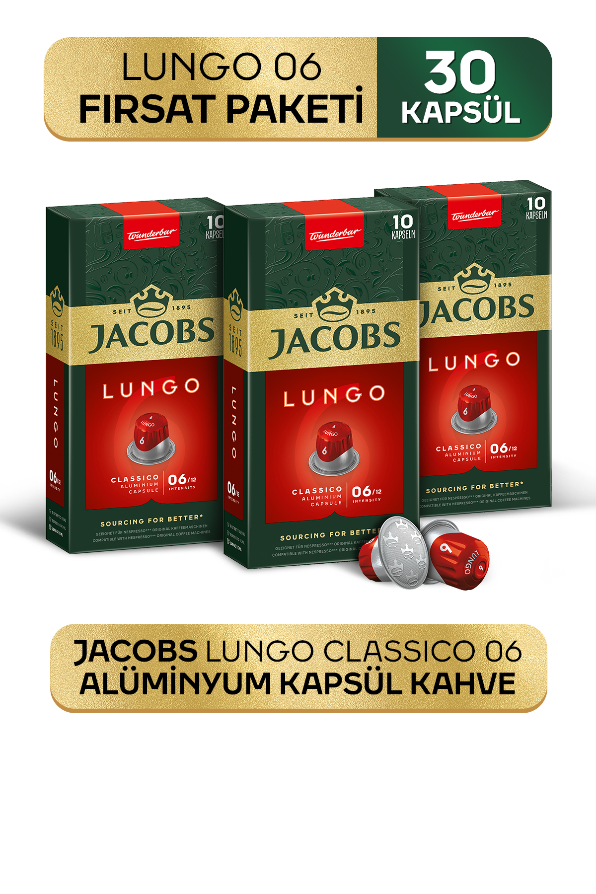 Jacobs Lungo 6 Classic Nespresso Uyumlu Alüminyum Kapsül Kahve 10 Adet X 3 Paket