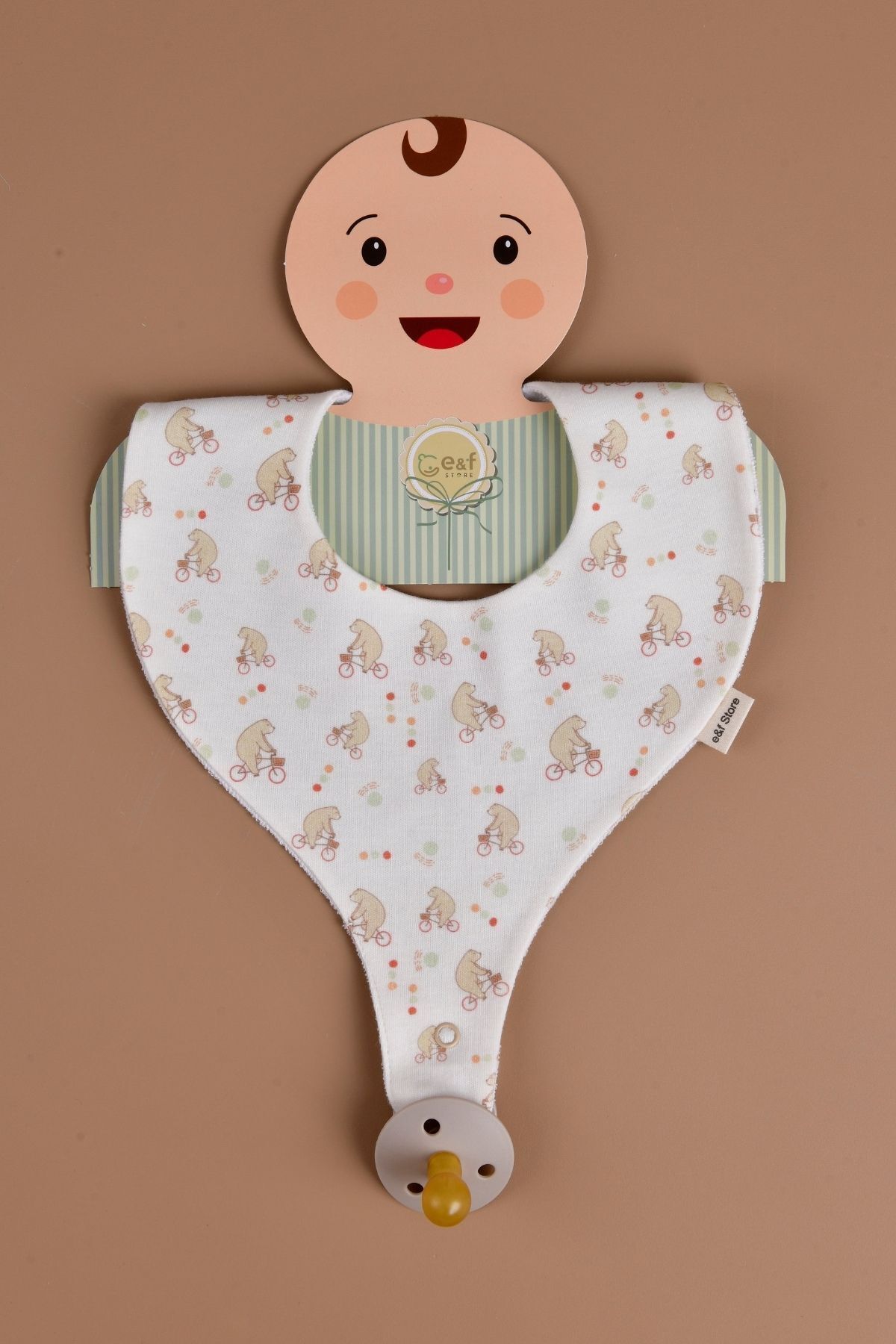 e&f Store Sıvı Geçirmez Emzik Tutucu Mama Önlüğü - Ayıcık Desenli