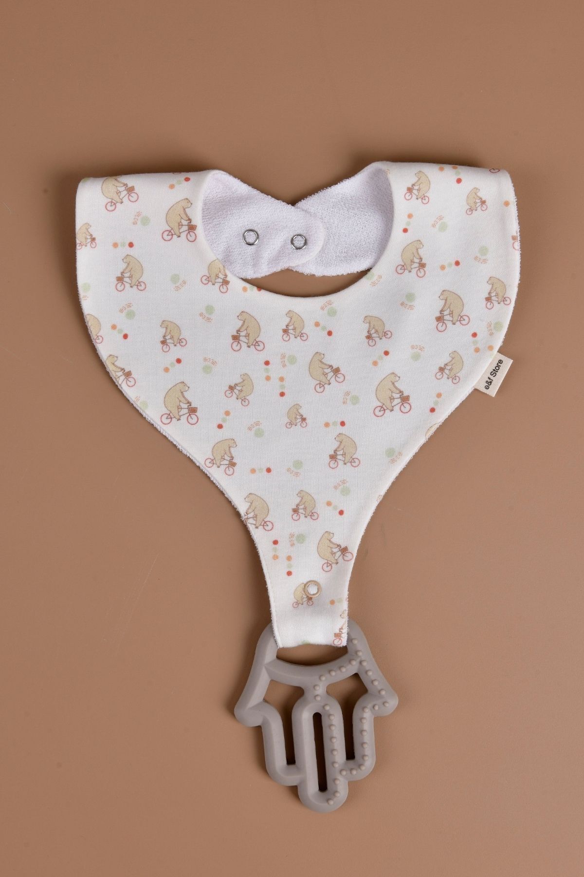 e&f Store Sıvı Geçirmez Emzik Tutucu Mama Önlüğü - Ayıcık Desenli - Görsel 2