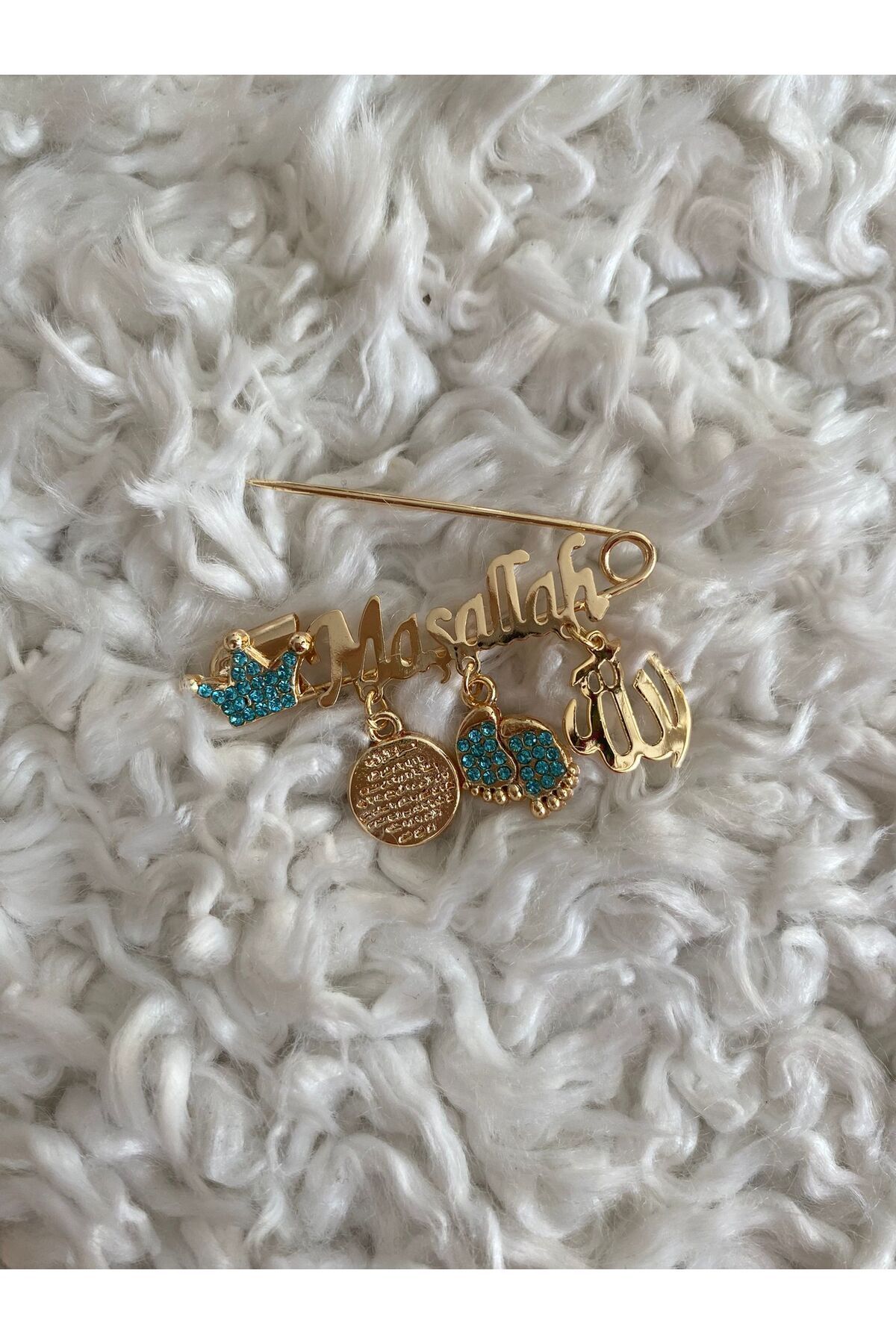 NeşeliAtölyem Maşallah Bebek Hediyelik Mavi Yazılı Yaka Iğnesi Nazarlık - Görsel 2