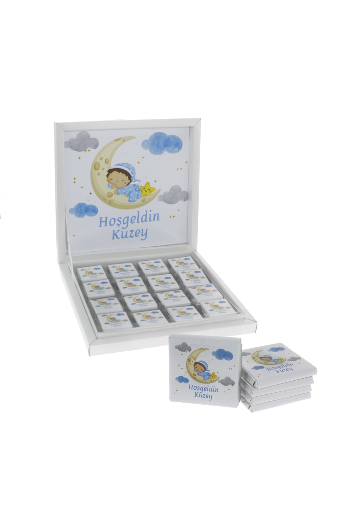 mutlu adım 48 Adet Aydedeli Bebek Isim Etiketli Madlen Çikolata Erkek