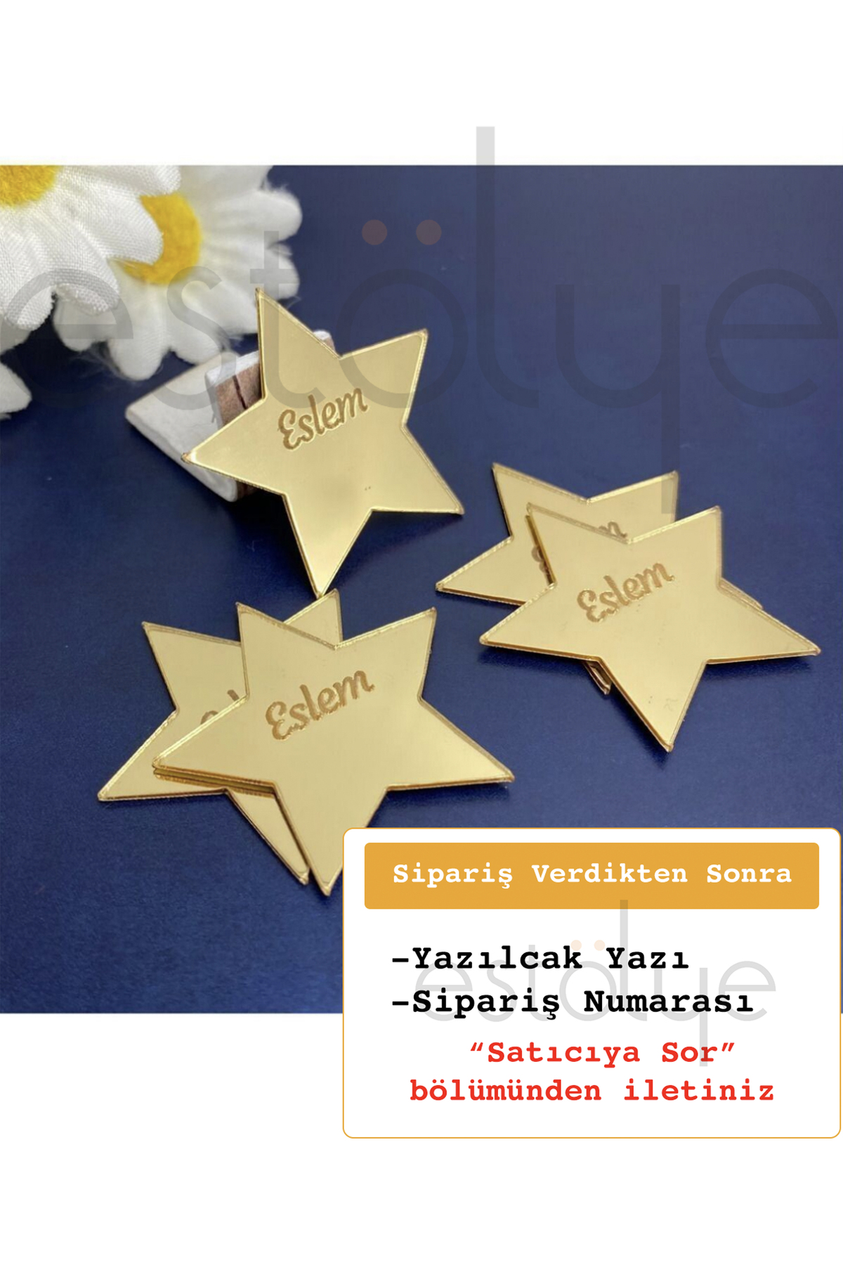 estölye Yıldız Model - Altın Renk Pleksi Yapışkanlı Bebek Hediyelik - 30 Adet