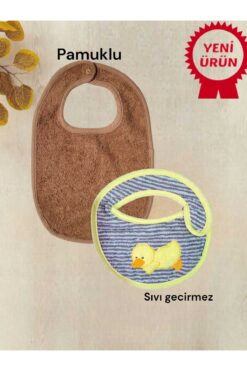 Alpar Tekstil 2'li Bebek - Çocuk Mama Önlüğü Büyük Pamuklu Küçük Muşambalı Sıvı Geçirmez / Ördek