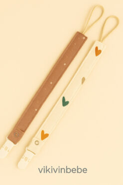 vikivin bebe 2'li Emzik Askısı/Emzik Tutucu Set Müslin Kumaş %100 Pamuk Çıkarılabilir Klips