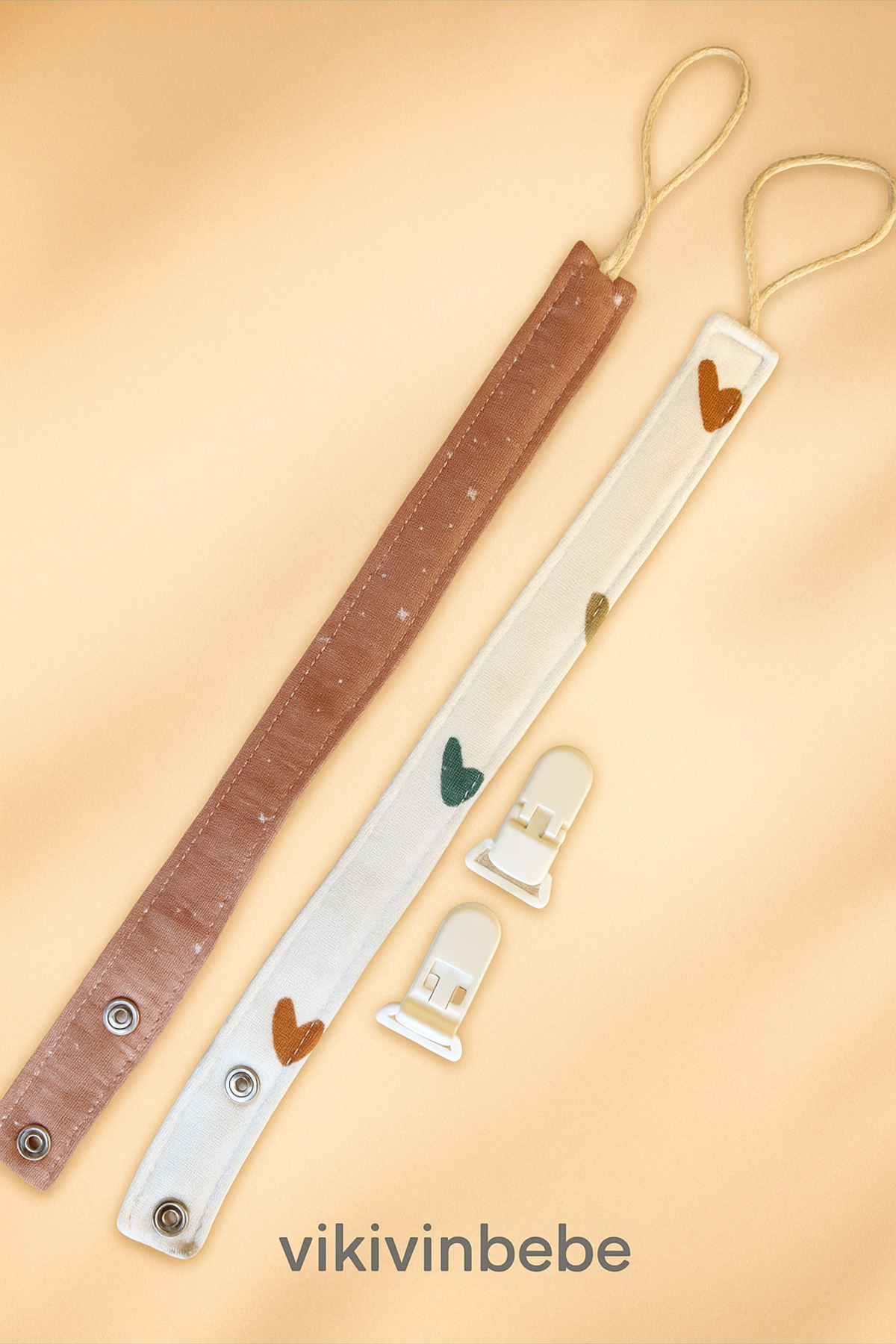 vikivin bebe 2'li Emzik Askısı/Emzik Tutucu Set Müslin Kumaş %100 Pamuk Çıkarılabilir Klips - Görsel 2