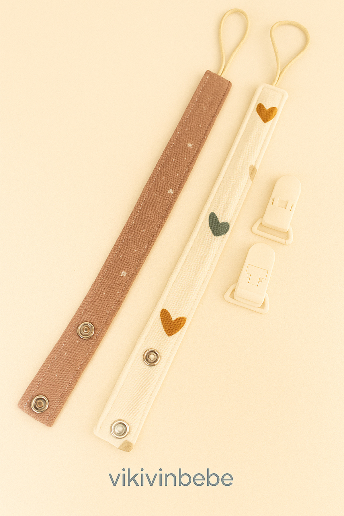 vikivin bebe 2'li Emzik Askısı/Emzik Tutucu Set Müslin Kumaş %100 Pamuk Çıkarılabilir Klips - Görsel 3