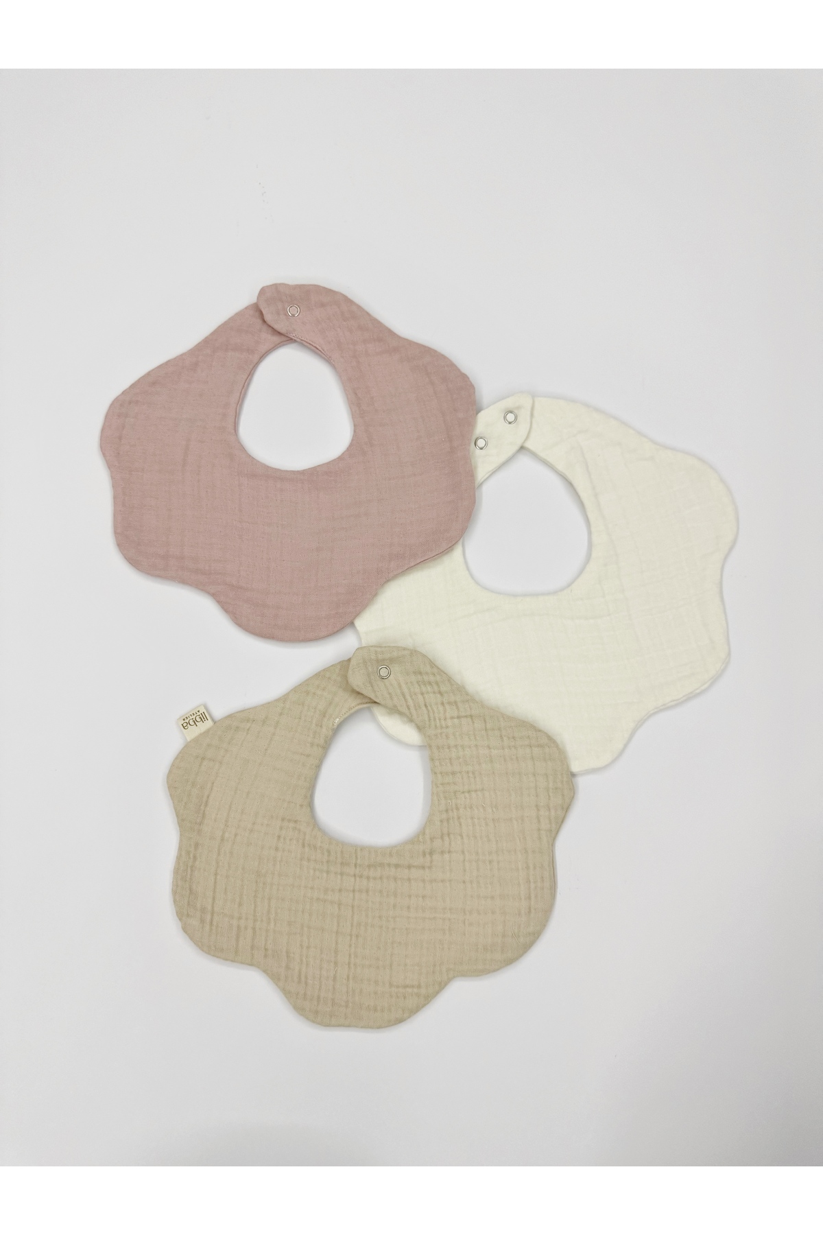 libba atelier 3’lü Papatya %100 pamuk 8 kat müslin | çıtçıtlı | Bebek mama & salya önlük | fular | yaka