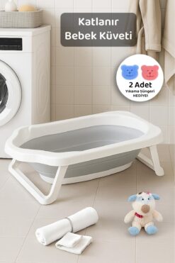 Meleni Baby Katlanır Bebek Küveti - Akordiyon Çocuk Banyo Küveti Gri