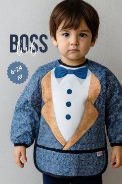 BibKing Uzun Kollu Giyilebilir Boss Suit 2 Desen Sıvı Geçirmez Aktivite ve Mama Önlüğü 6-24 AY