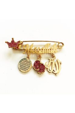 Vera Hediye Maşallah Yazılı Yaka Iğnesi Bebek Pembe