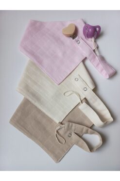 sbbaby Müslin Kız Bebek Mama Önlük Kalp Ahşap Klipsli Emzik Askısı 3 Lü Set