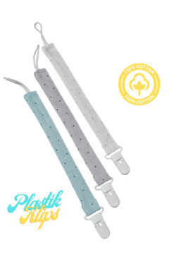 lucky baby Emzik Askısı Plastik Klips Emzik Tutucu %100 Pamuklu Kumaş Puantiye seri