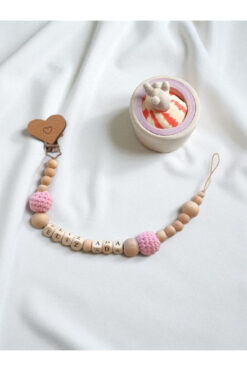 My Kids Room Doğal Ahşap Emzik Zinciri - Isimli Emzik Askısı Ahşap Emzik Zinciri Emzik Tutucu