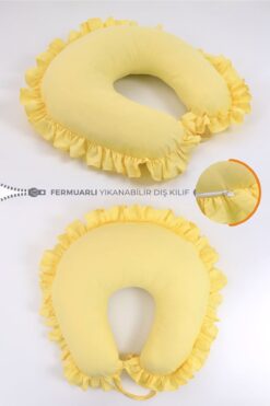 Umaybebek Emzirme Yastığı Minderi - %100 Pamuk - Sarı Fırfırlı