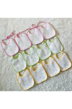 anne dokunuşu gibi KUZUM BEBE 12 Li Pembe Yeşil Sarı Karışık Renk Sıvı Geçirmez Bağcıklı Bebek Mama Önlüğü