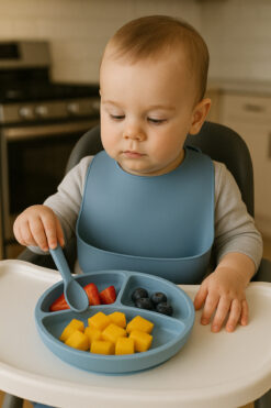 Baby Bebek Silikon Vakumlu Mama Tabağı Kaşık Önlük Seti