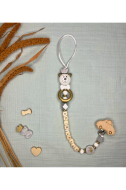 Ari baby textile atelier İsimli Emzik Zinciri-Doğal Ahşap Emzik Askısı- Bebek Emzik Tutucu-Bebek Hediyesi