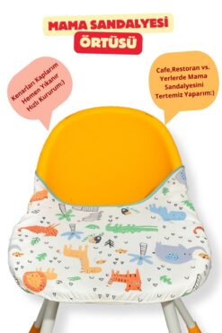 Apronica Mama Sandalyesi Örtüsü Safari Baskılı Desen Mama ve Aktivite Önlüğü