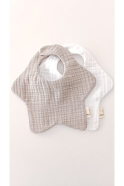 O&G Collection 2'li Yıldız Gri-Byz %100 Pamuklu Organik 8 Katlı Müslin Bebek Salya Önlüğü / Mama Önlüğü /Nikel Free