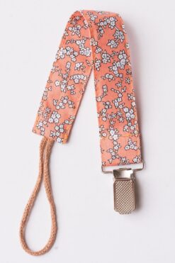 MyVera Yavruağzı Çiçek Emzik Askısı - Kumaş Pamuk Bağcıklı Emzik Zinciri - Turuncu Çiçekli Emzik Tutacağı