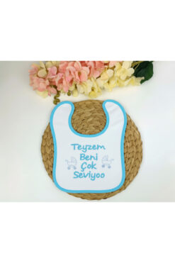Babix Teyzem Beni Çok Seviyoo Yazılı Mama Önlüğü Mavi