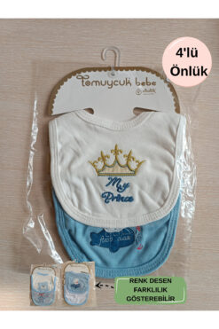 Tomuycuk 4'LÜ MAMA ÖNLÜĞÜ ERKEK BEBEK ÖNLÜK %100 PAMUKLU VE NAKIŞLI SALYA ÖNLÜK FULAR ÇITÇITLI