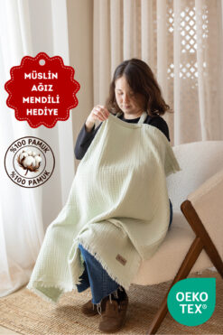 ZEYPBA Suyeşil 4 Katlı Müslin Emzirme Örtüsü & Puset Örtüsü Püsküllü 90x110cm